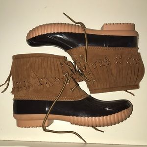 L.L. Bean style duck boots with suede fringe